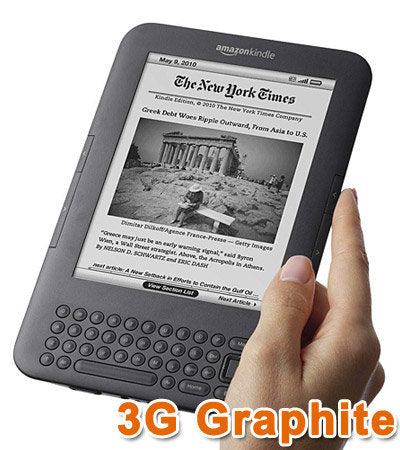 Kindle 3 3G Graphite, Wireless Reading Device, Free 3G + Wi-Fi, 3G Works Globally, 6" Display, Latest Generation + Free Extras